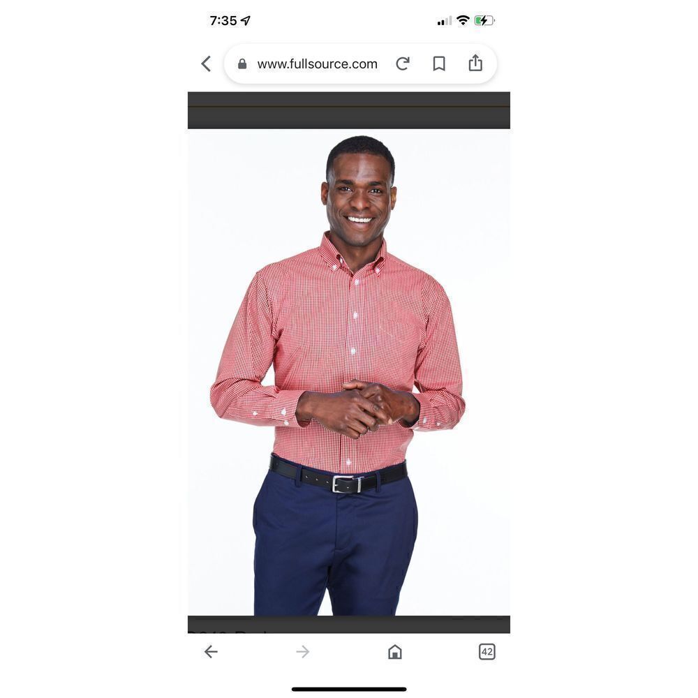 Devon & Jones Men’s Medium Red Gingham Dress Shirt Long Sleeve